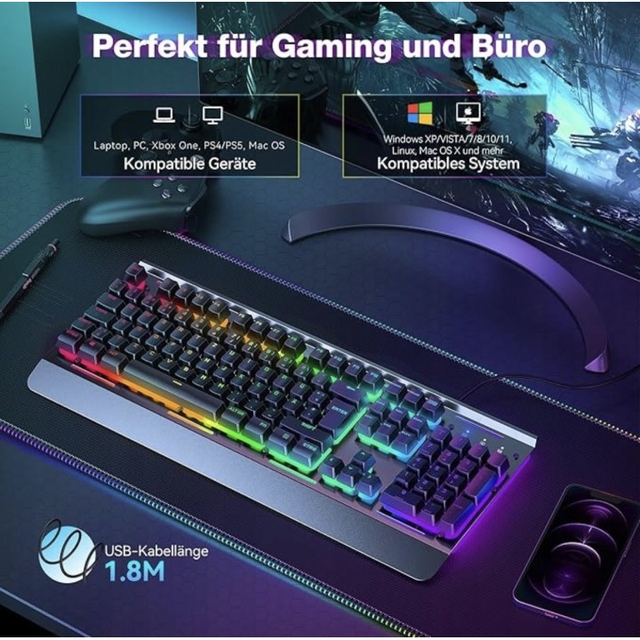 Klawiatura gamingowa RGB – idealna do gier i pracy (membrana)