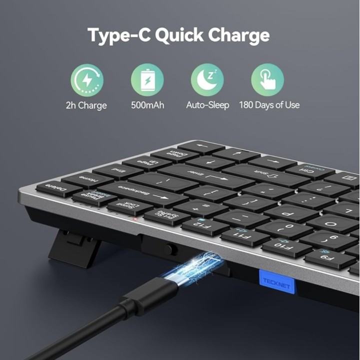 Bezprzewodowa klawiatura TECKNET – ładowanie USB-C